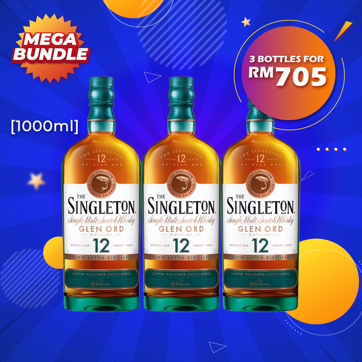 Mega Big Bundle – Singleton Glen Ord 12 Years Speyside Single Malt [1000ML] x 3
