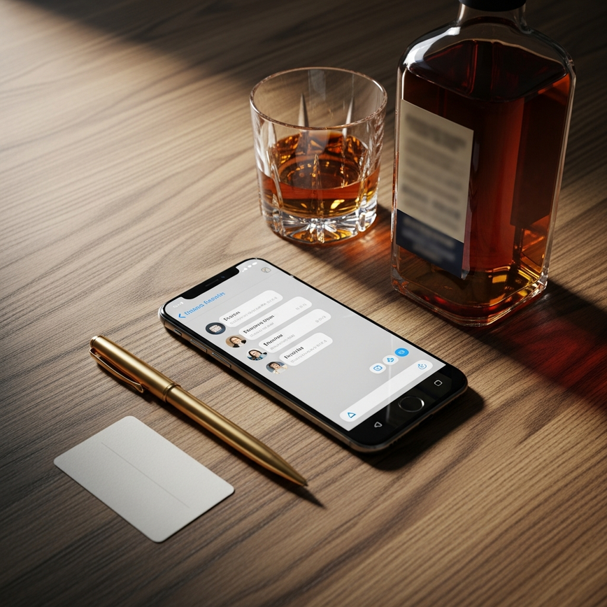 To visually represent the convenience and speed of ordering premium liquor gifts via the dedicated WhatsApp hotline.