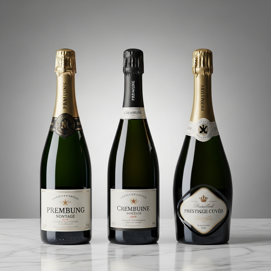 To visually differentiate the champagne categories discussed, showing a range from accessible non-vintage to exclusive prestige cuvée bottles.