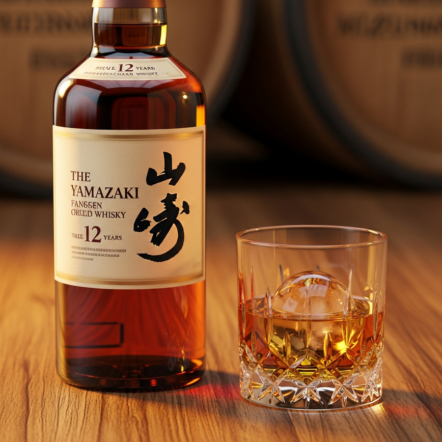 To visually represent the Yamazaki single malt section, focusing on its character, complexity, and premium status as Japan's pioneer single malt.