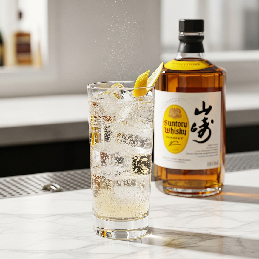 To illustrate the refreshing Japanese highball cocktail, highlighting Suntory Toki as the ideal, affordable base whisky for Malaysia's warm climate.