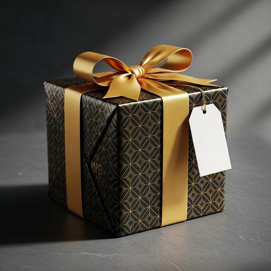 To visually represent the professional gift wrapping service, showing how a last-minute gift can still be presented with elegance and thoughtfulness, perfect for corporate or personal gifting.