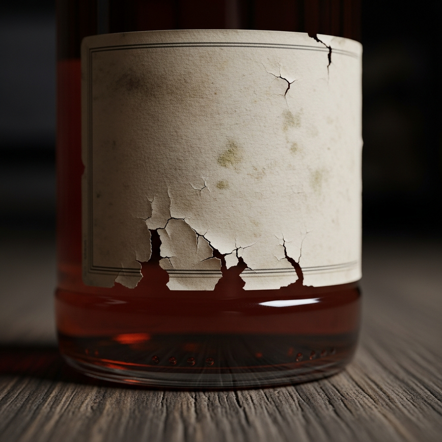 To visually demonstrate the negative effects of high humidity on a whisky bottle, as described in the article, reinforcing the need for proper humidity control.