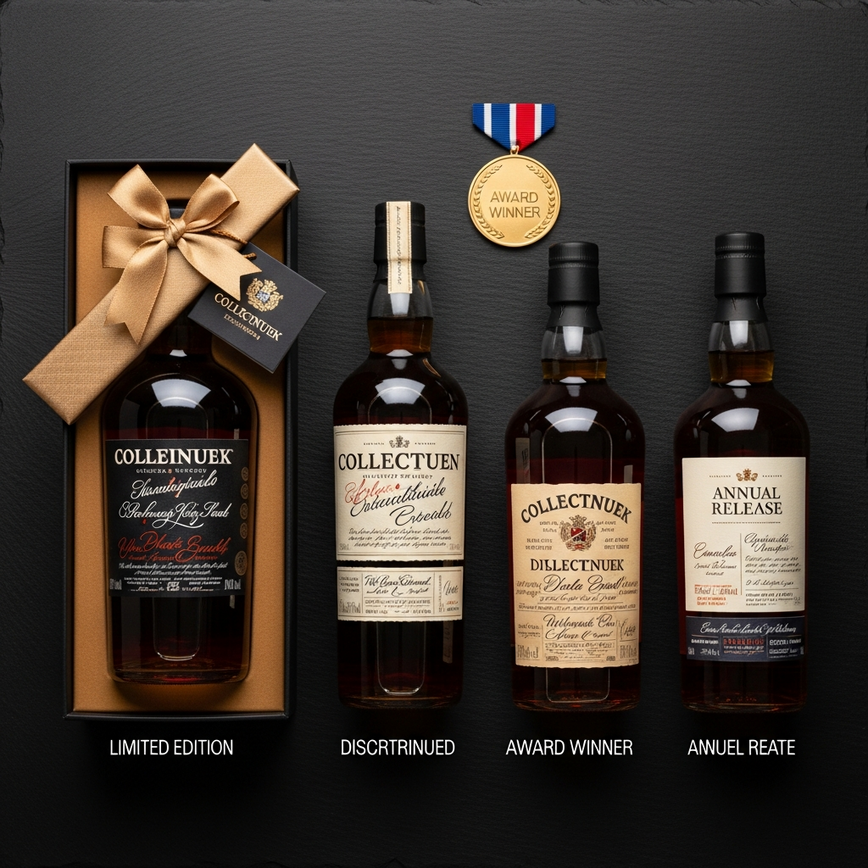 To illustrate the different categories of collectible whisky bottles, such as limited editions, award winners, and special releases, as discussed in the article.