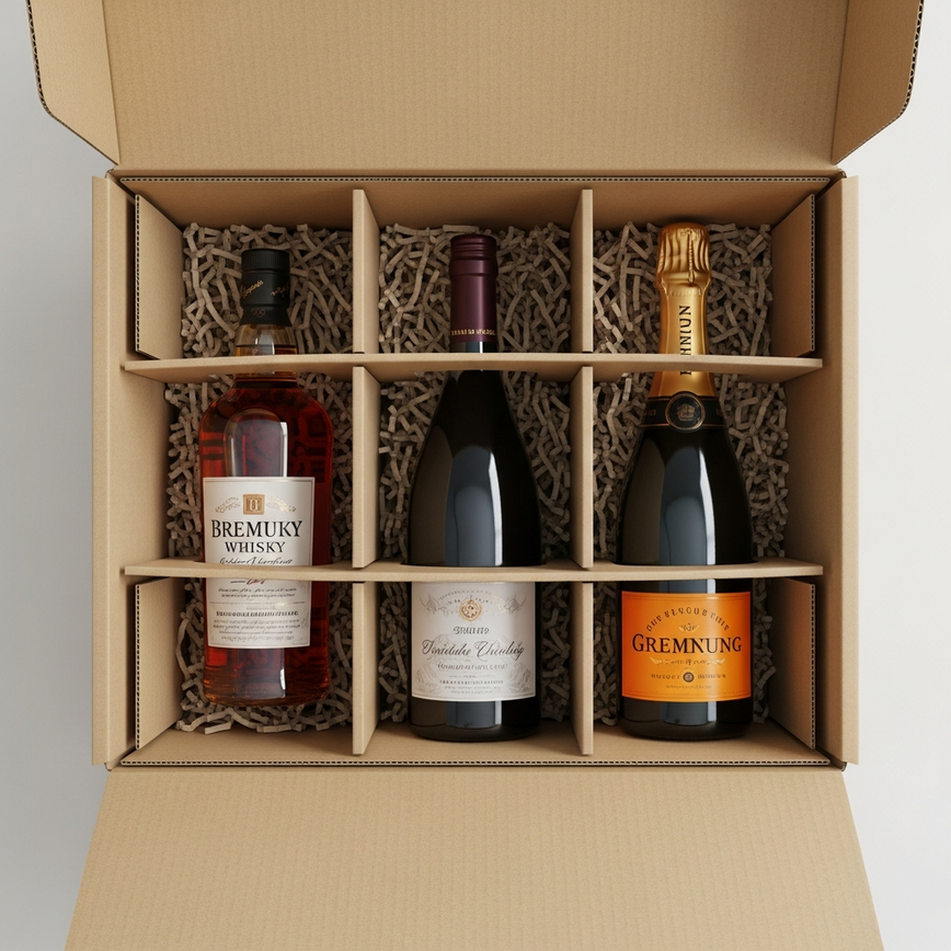 To illustrate the 'Internal Cushioning and Separation' for multiple-bottle orders, showing how bottles are isolated to prevent glass-to-glass contact.