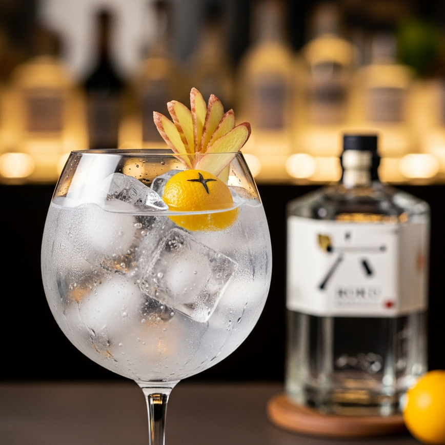 To illustrate the ideal serving suggestion for a Roku Gin & Tonic, making the cocktail recipe more appealing and tangible for the reader.