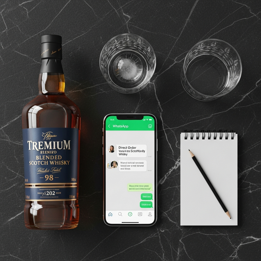 To visually represent the convenient and modern WhatsApp ordering process for urgent whisky needs.