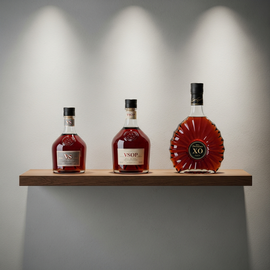 To visually explain the Cognac classification system by showing the progression from V.S. to V.S.O.P. to X.O.