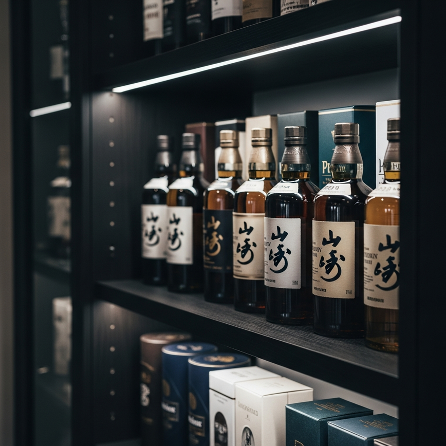 To visually demonstrate the correct method for storing a whisky collection to preserve its value, reinforcing the tips provided in the article.